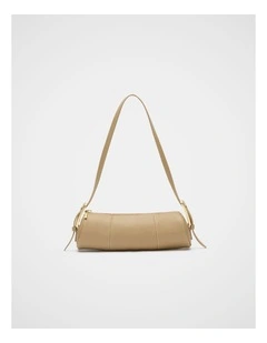 Leather Rounded Shoulder Bag in Cashew