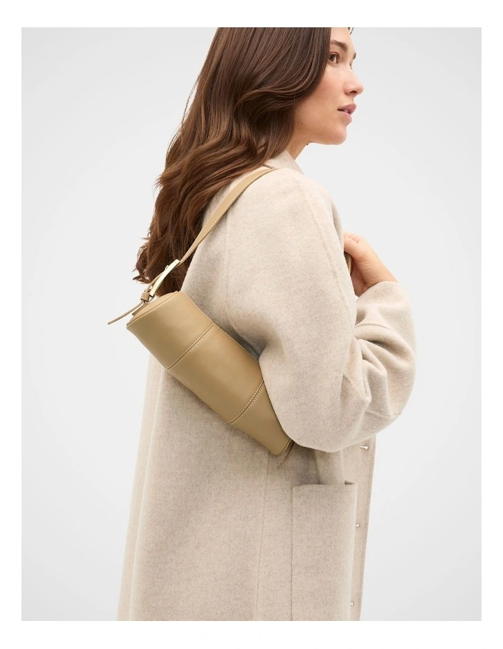 Leather Rounded Shoulder Bag in Cashew image 2