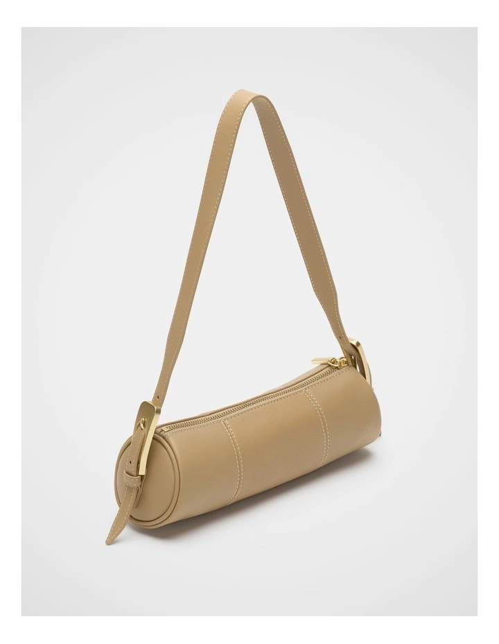 Leather Rounded Shoulder Bag in Cashew image 3