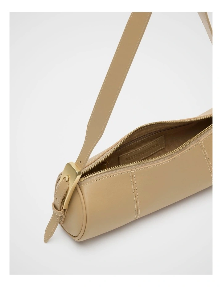Leather Rounded Shoulder Bag in Cashew image 4