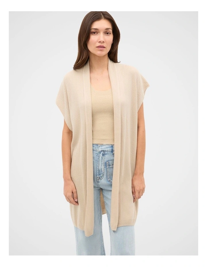 Rib Knit Poncho in Cashew Cream Marle image 1