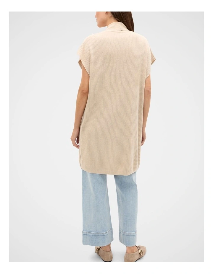 Rib Knit Poncho in Cashew Cream Marle image 2