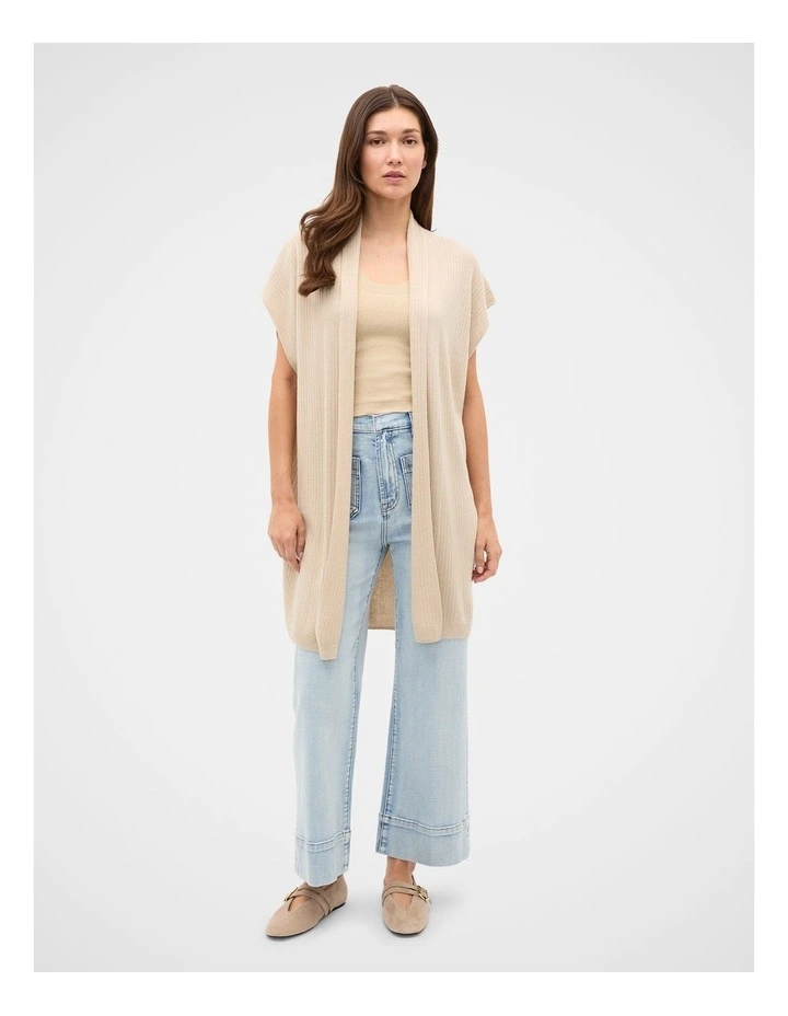 Rib Knit Poncho in Cashew Cream Marle image 3