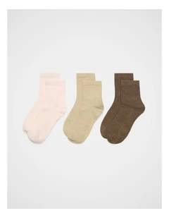 3 Pack Quarter Crew Socks in Cashew Multi