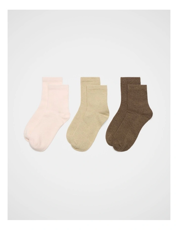 3 Pack Quarter Crew Socks in Cashew Multi image 1