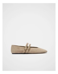 Astor Double Strap Ballet Flat in Cashew Suede