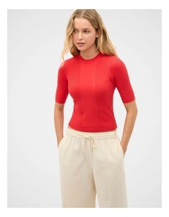 Cotton Blend Rib Knit Top