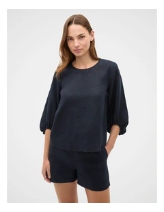 Core Linen Balloon Sleeve Top