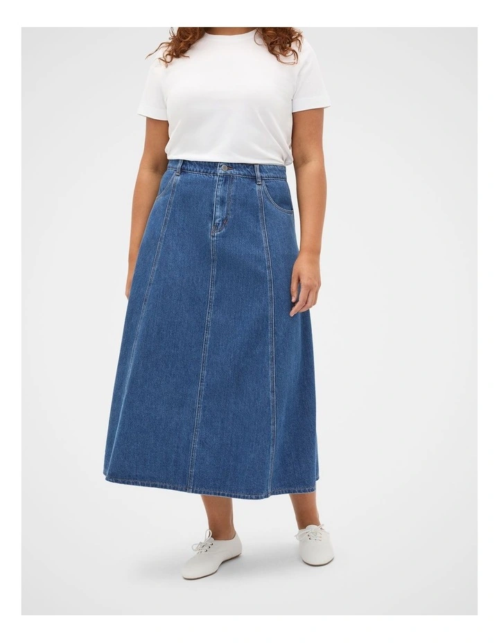 Denim A Line Midi Skirt image 7