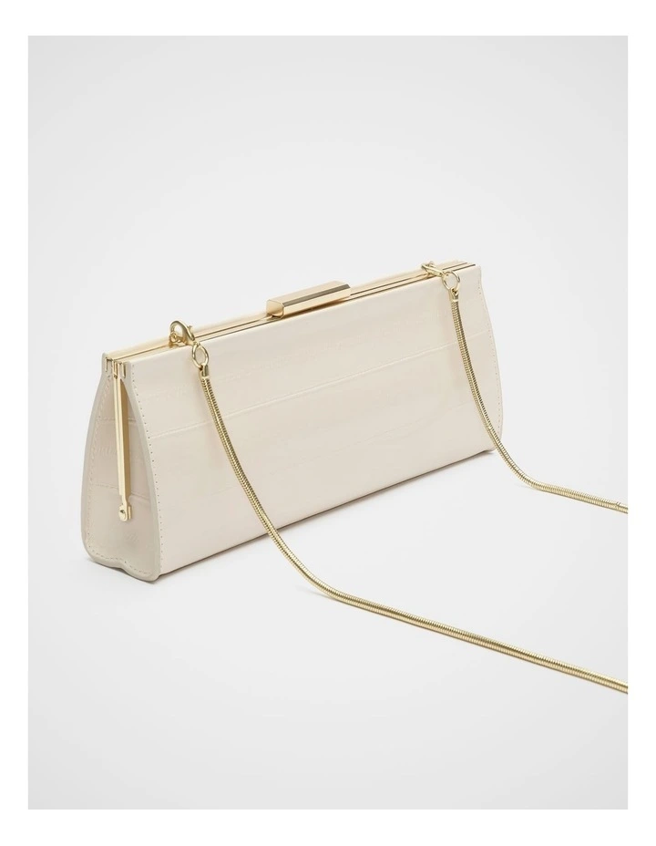 Leather Box Clutch in Stone image 3