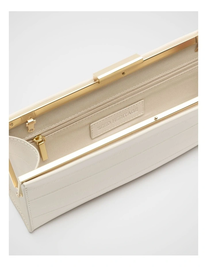 Leather Box Clutch in Stone image 4