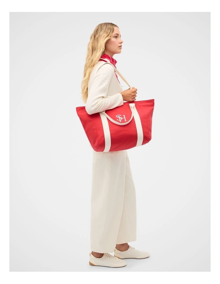 Canvas Weekend Tote in Chilli Red image 2