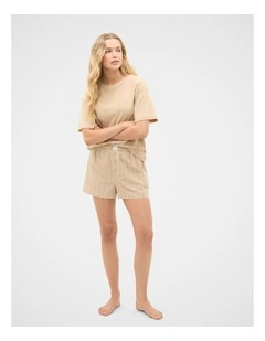 T-Shirt and Stripe Short PJ Set in Cashew Cream