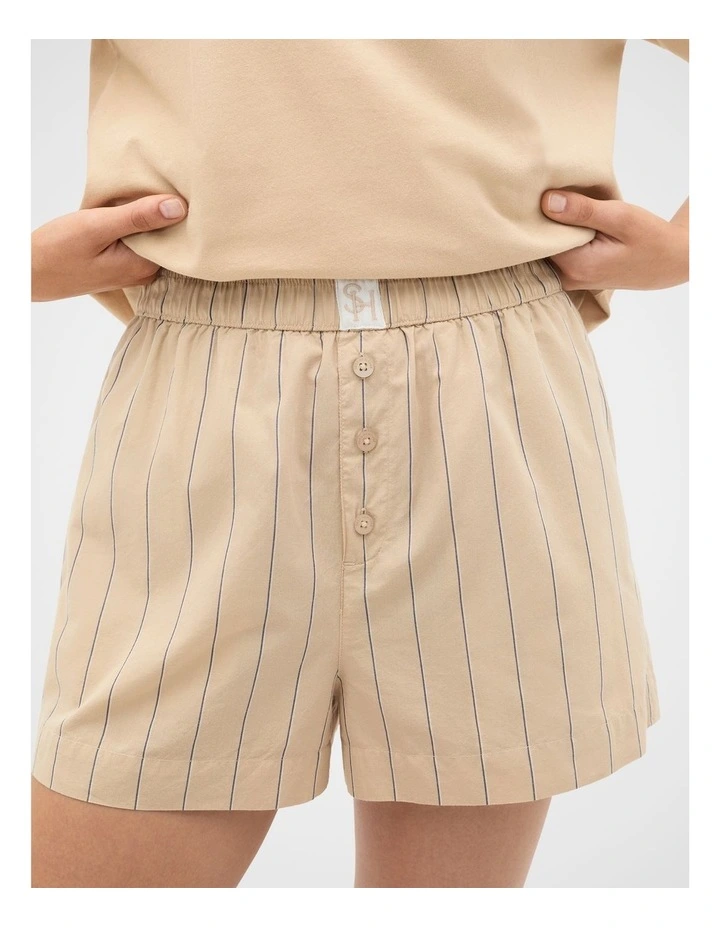 T-Shirt and Stripe Short PJ Set in Cashew Cream image 2