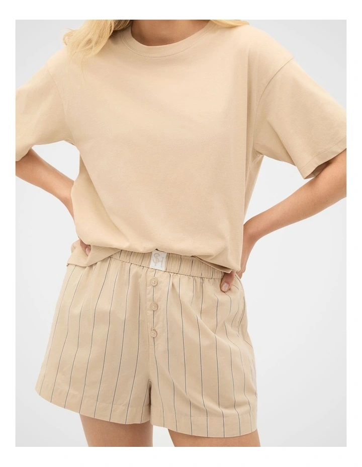 T-Shirt and Stripe Short PJ Set in Cashew Cream image 3