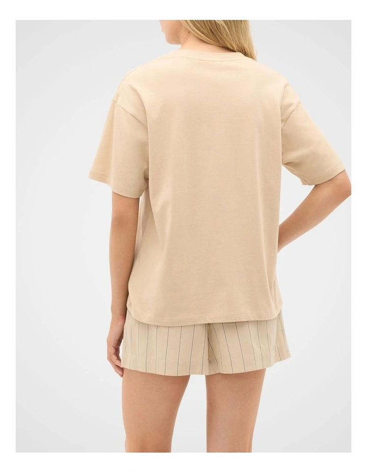 T-Shirt and Stripe Short PJ Set in Cashew Cream image 4