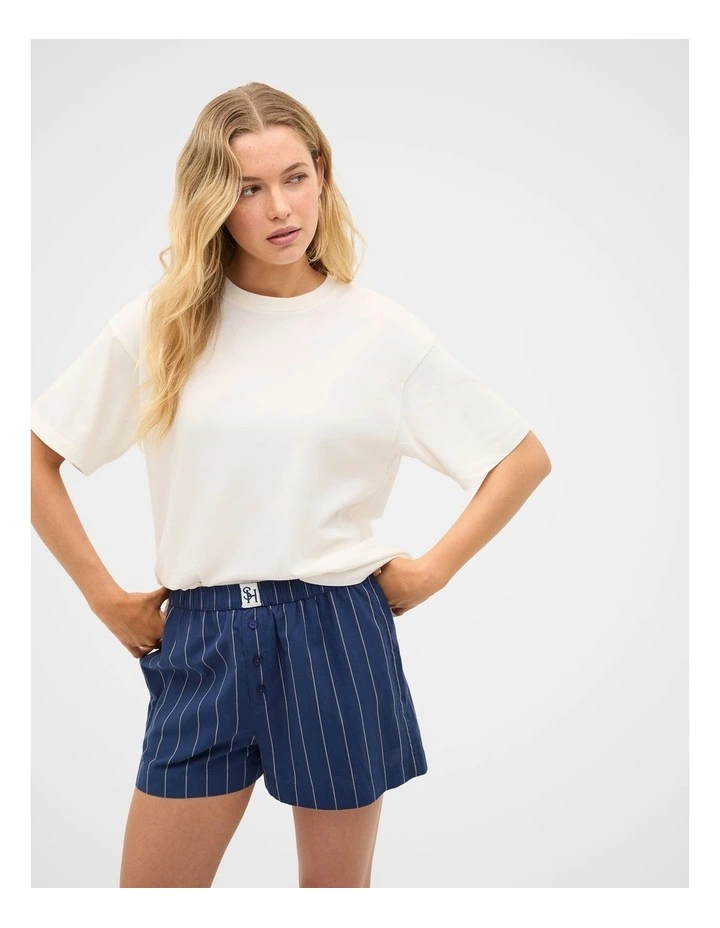 T-Shirt and Stripe Short PJ Set in Royal Blue image 1