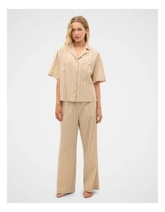 Stripe Shirt and Pant PJ Set in Cashew Cream