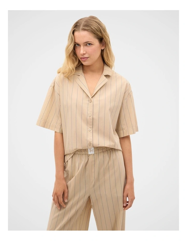 Stripe Shirt and Pant PJ Set in Cashew Cream image 2