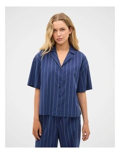 Stripe Shirt and Pant PJ Set in Royal Blue