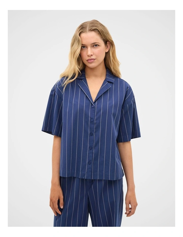 Stripe Shirt and Pant PJ Set in Royal Blue image 1