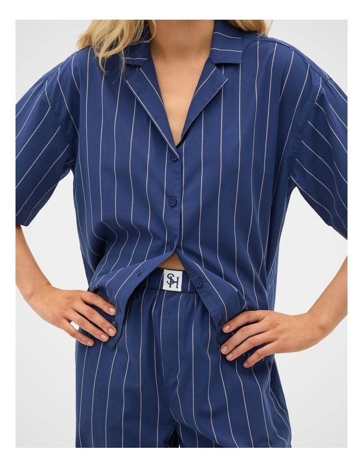 Stripe Shirt and Pant PJ Set in Royal Blue image 4