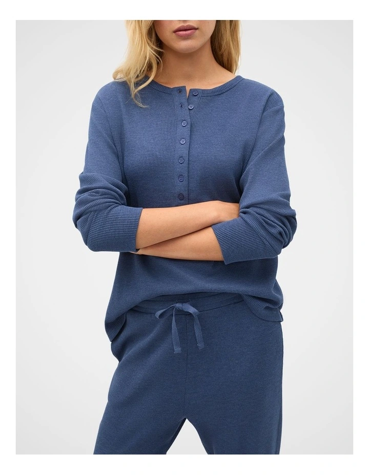 Waffle Top and Pant PJ Set in Royal Blue Marle image 2