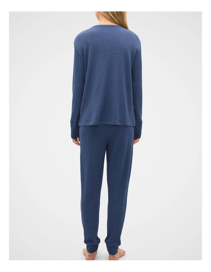 Waffle Top and Pant PJ Set in Royal Blue Marle image 3