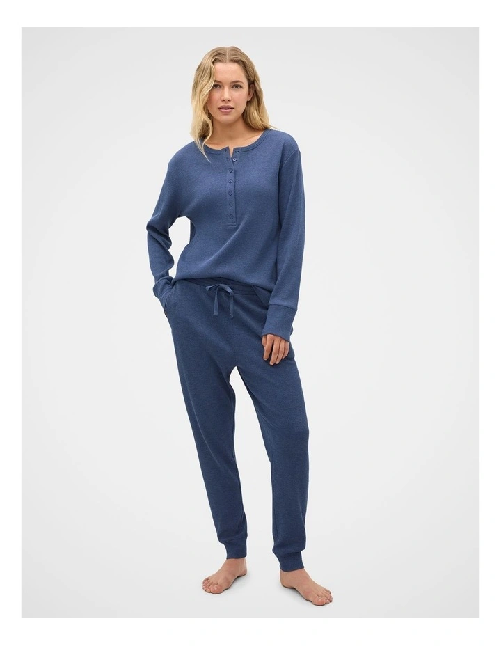 Waffle Top and Pant PJ Set in Royal Blue Marle image 4