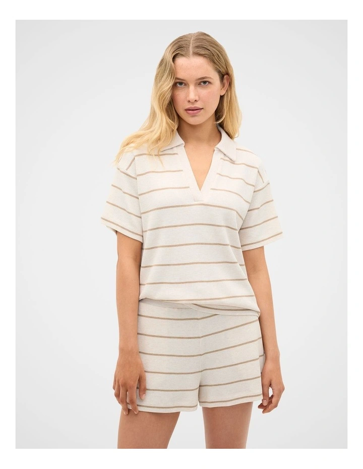 Waffle Stripe Shirt and Short PJ Set in Meringue Marle image 1