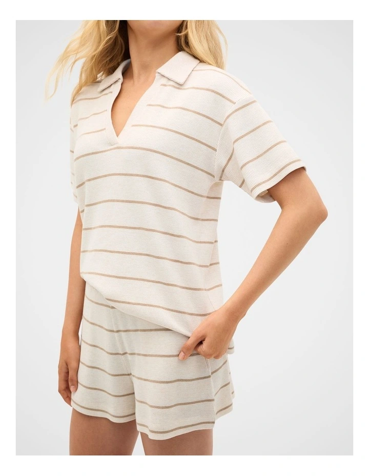 Waffle Stripe Shirt and Short PJ Set in Meringue Marle image 2