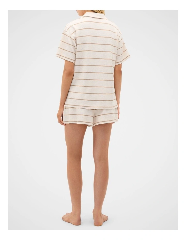 Waffle Stripe Shirt and Short PJ Set in Meringue Marle image 3