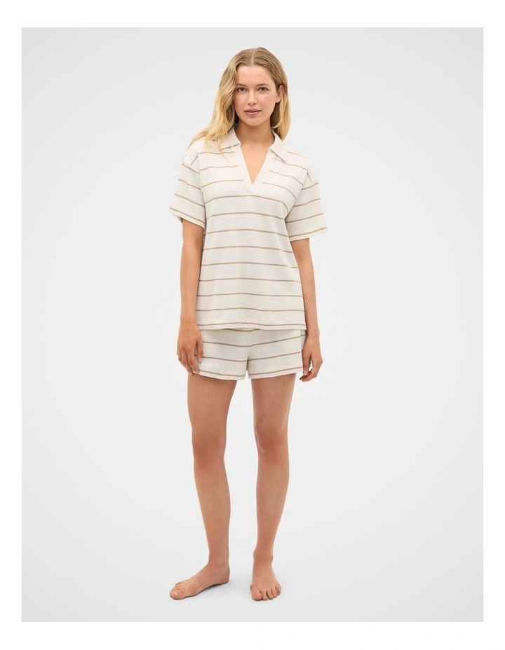 Waffle Stripe Shirt and Short PJ Set in Meringue Marle image 4