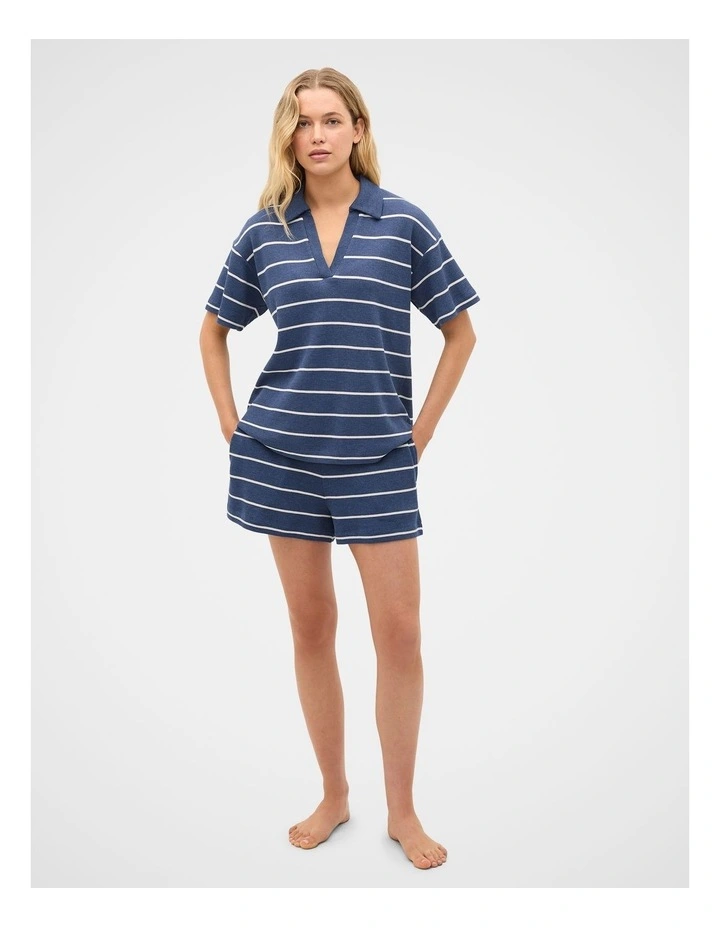 Waffle Stripe Shirt and Short PJ Set in Royal Blue Marle image 2