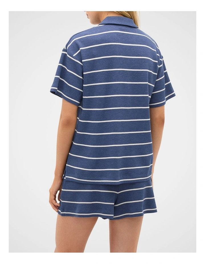 Waffle Stripe Shirt and Short PJ Set in Royal Blue Marle image 4