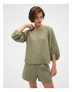 Core Linen Balloon Sleeve Top