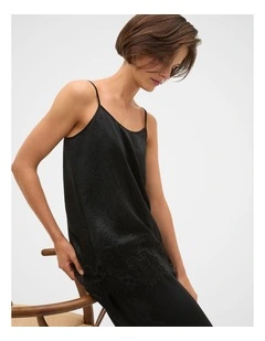 Crinkled Satin Lace Trim Cami