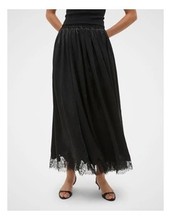 Crinkled Satin Lace Trim Skirt