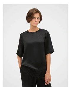 Crinkled Satin Longline Lace Tee