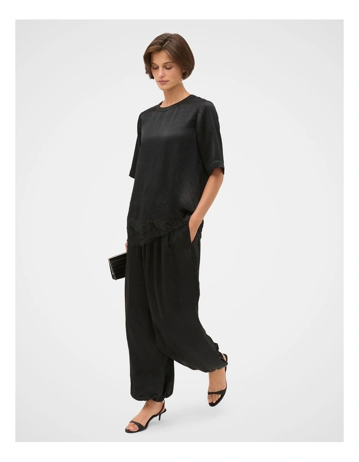 Crinkled Satin Longline Lace Tee image 3
