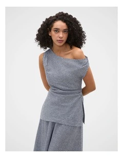 Linen Gingham Asymmetrical Top