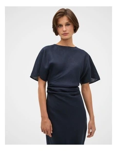 Linen Tuck Waist Midi Dress