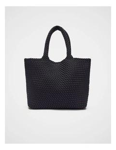 Woven Textured East West Tote in Black