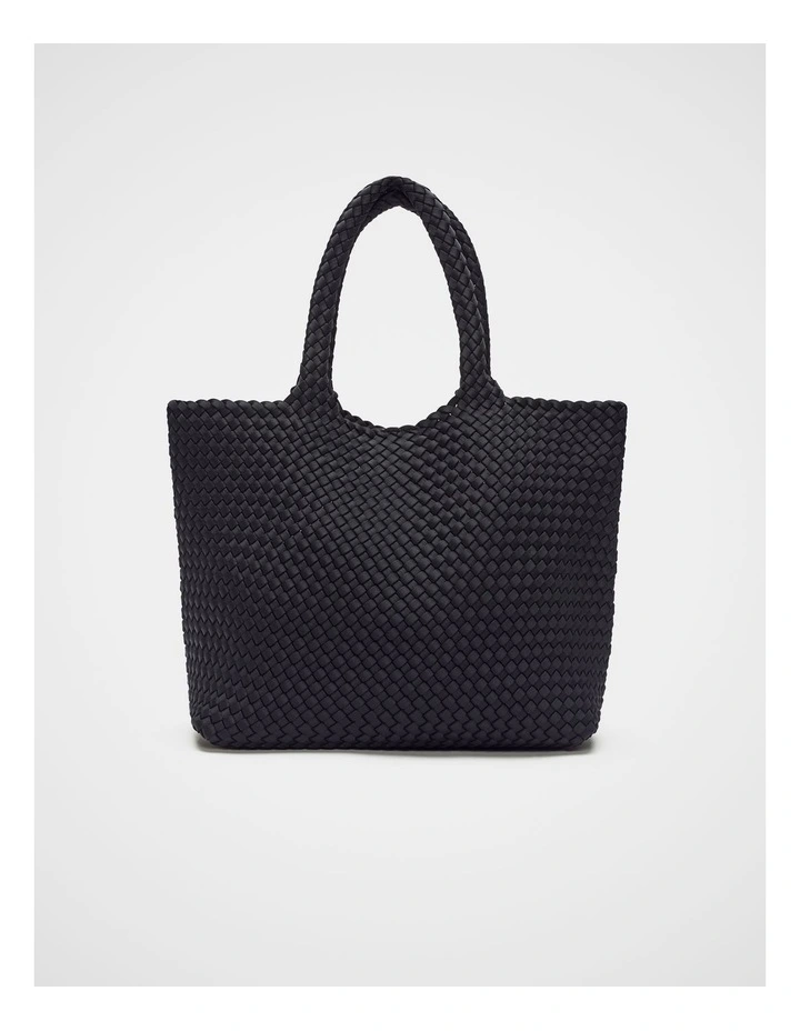 Woven Textured East West Tote in Black image 1