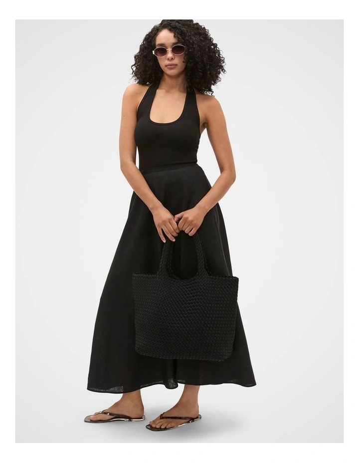 Woven Textured East West Tote in Black image 2