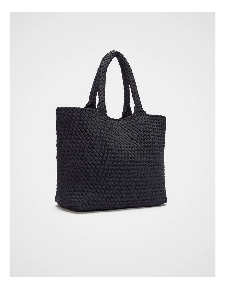 Woven Textured East West Tote in Black image 3