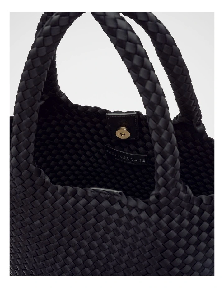 Woven Textured East West Tote in Black image 4