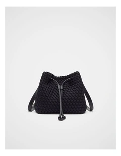 Woven Textured Bucket Bag in Black