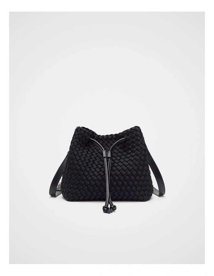 Woven Textured Bucket Bag in Black image 1