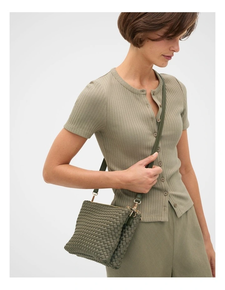 Woven Textured Multi Pocket Bag in Caper image 2